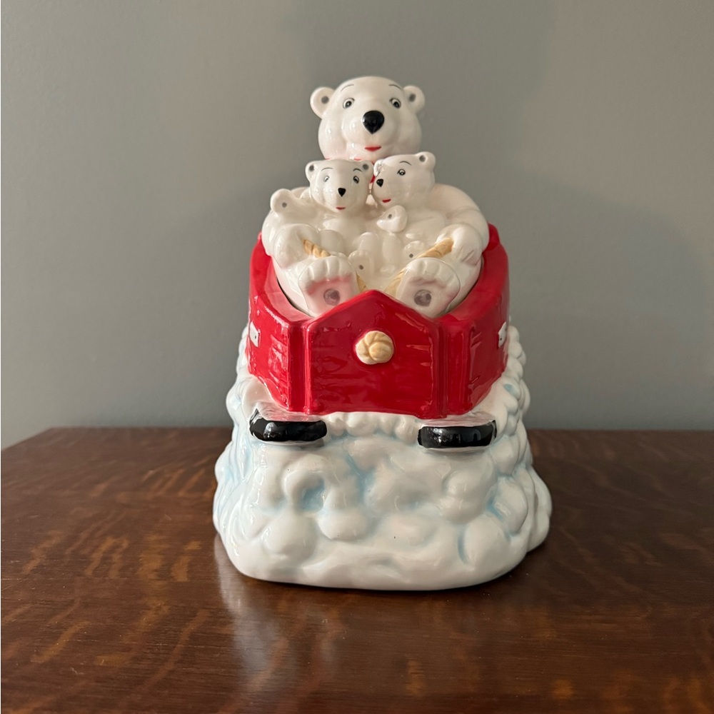 Coca Cola Polar Bear Downhill Sledding Cookie Jar by Gibson